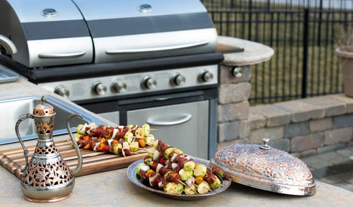 Outdoor kitchen built into stone