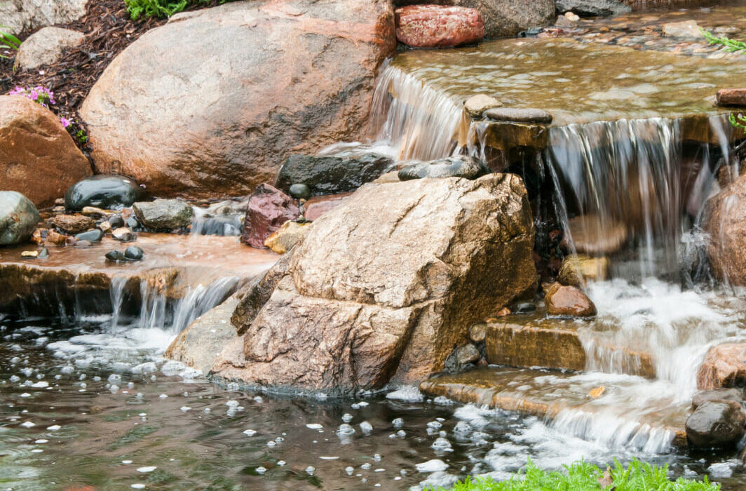 Backyard waterfall made of rocks